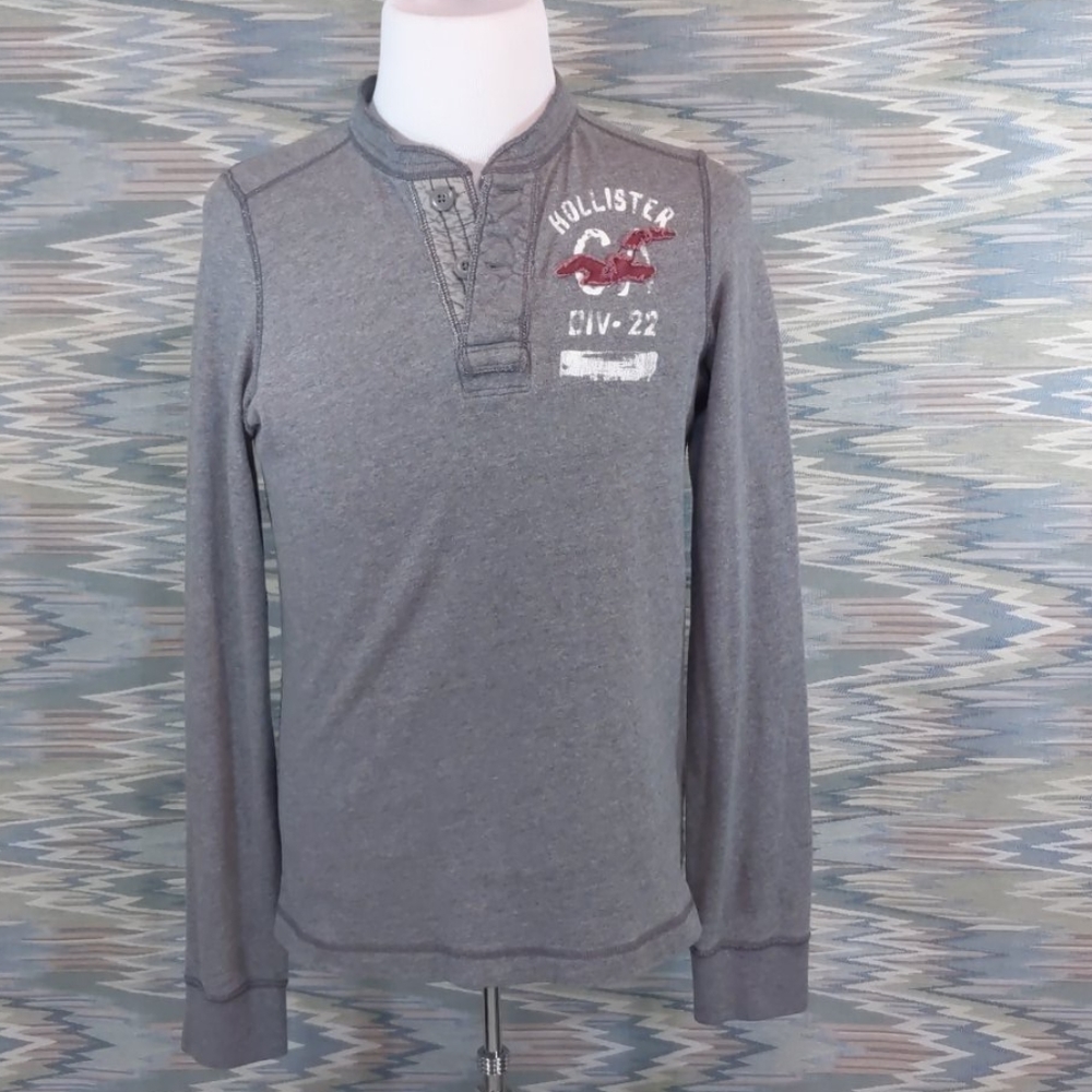 Mens Hollister Distressed Long Sleeve Henley Shirt